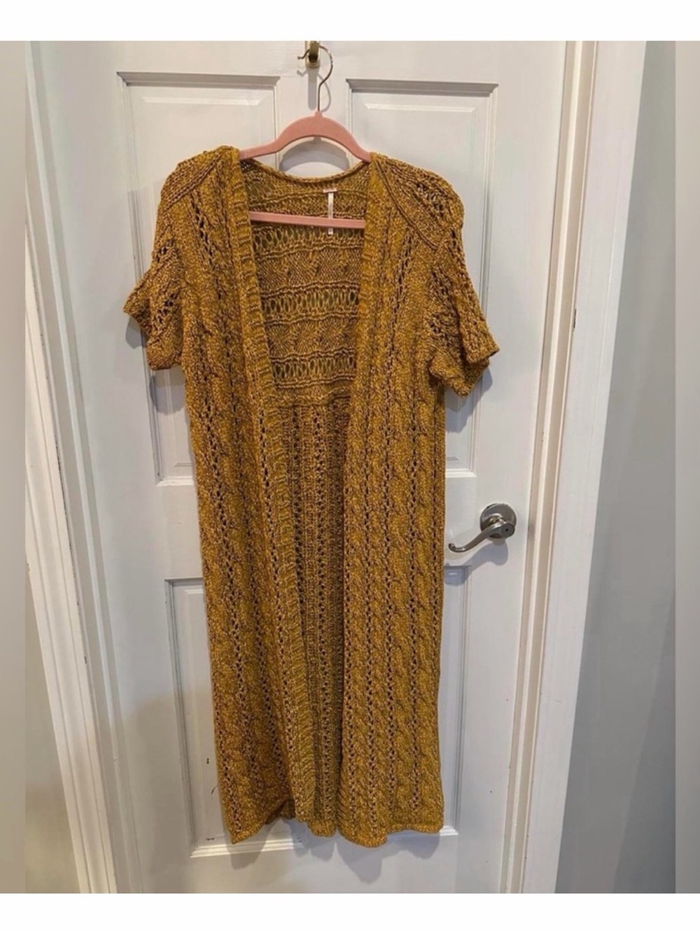 NWOT Free People Luxe Parker Golden Honey Yellow Open Crochet Duster Cardigan L - Picture 4 of 6
